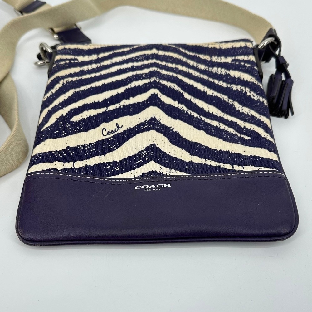 Coach Legacy Zebra Print Canvas Leather Trim Crossbody Bag Purse Purple 23410 - Picture 4 of 13